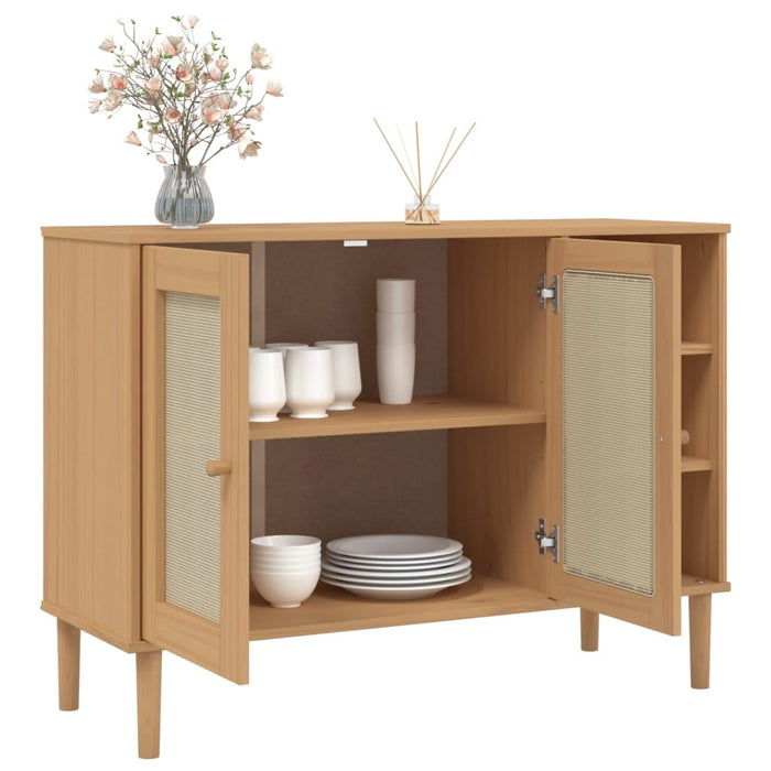 Credenza SENJA Aspetto Rattan 112x40x80 cm Legno Massello Pino 358028