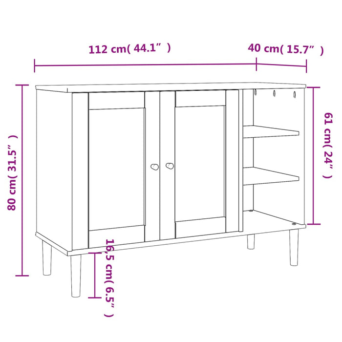 Credenza SENJA Aspetto Rattan 112x40x80 cm Legno Massello Pino 358028