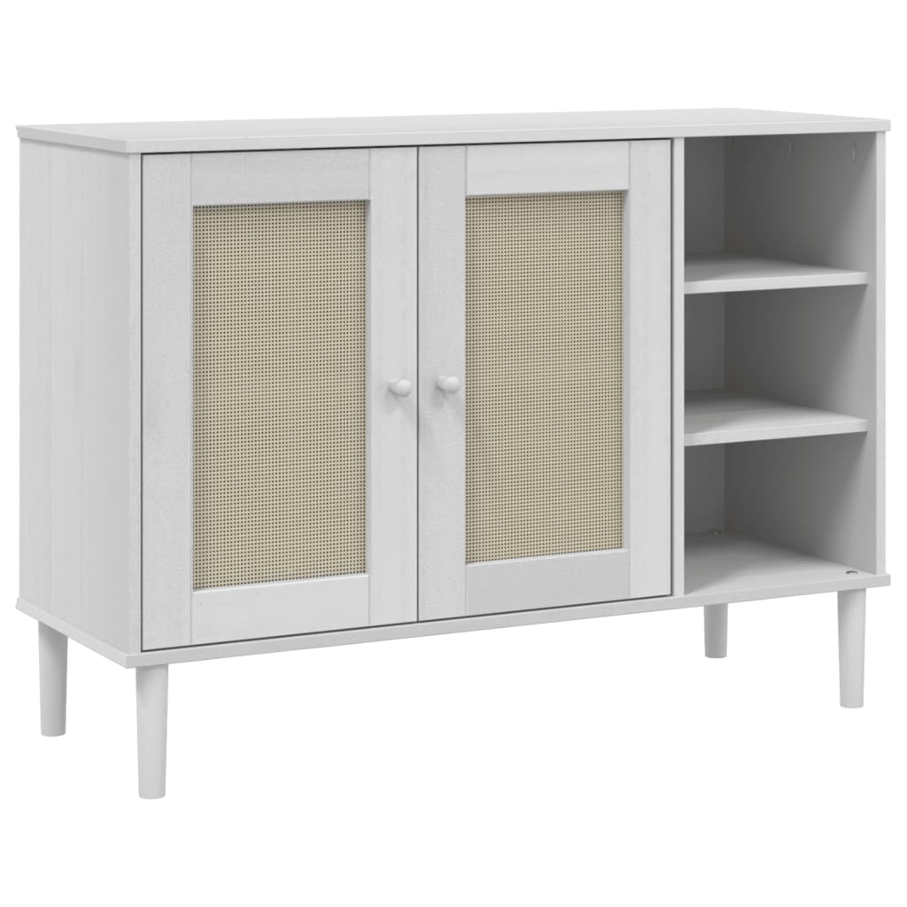 Credenza SENJA Aspetto Rattan Bianco 112x40x80 cm Massello Pinocod mxl 132227