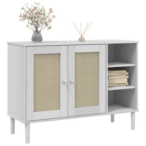 Credenza SENJA Aspetto Rattan Bianco 112x40x80 cm Massello Pino 358029