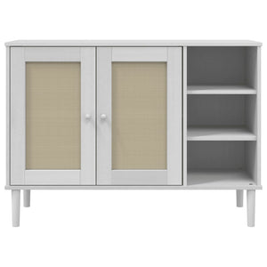 Credenza SENJA Aspetto Rattan Bianco 112x40x80 cm Massello Pino 358029