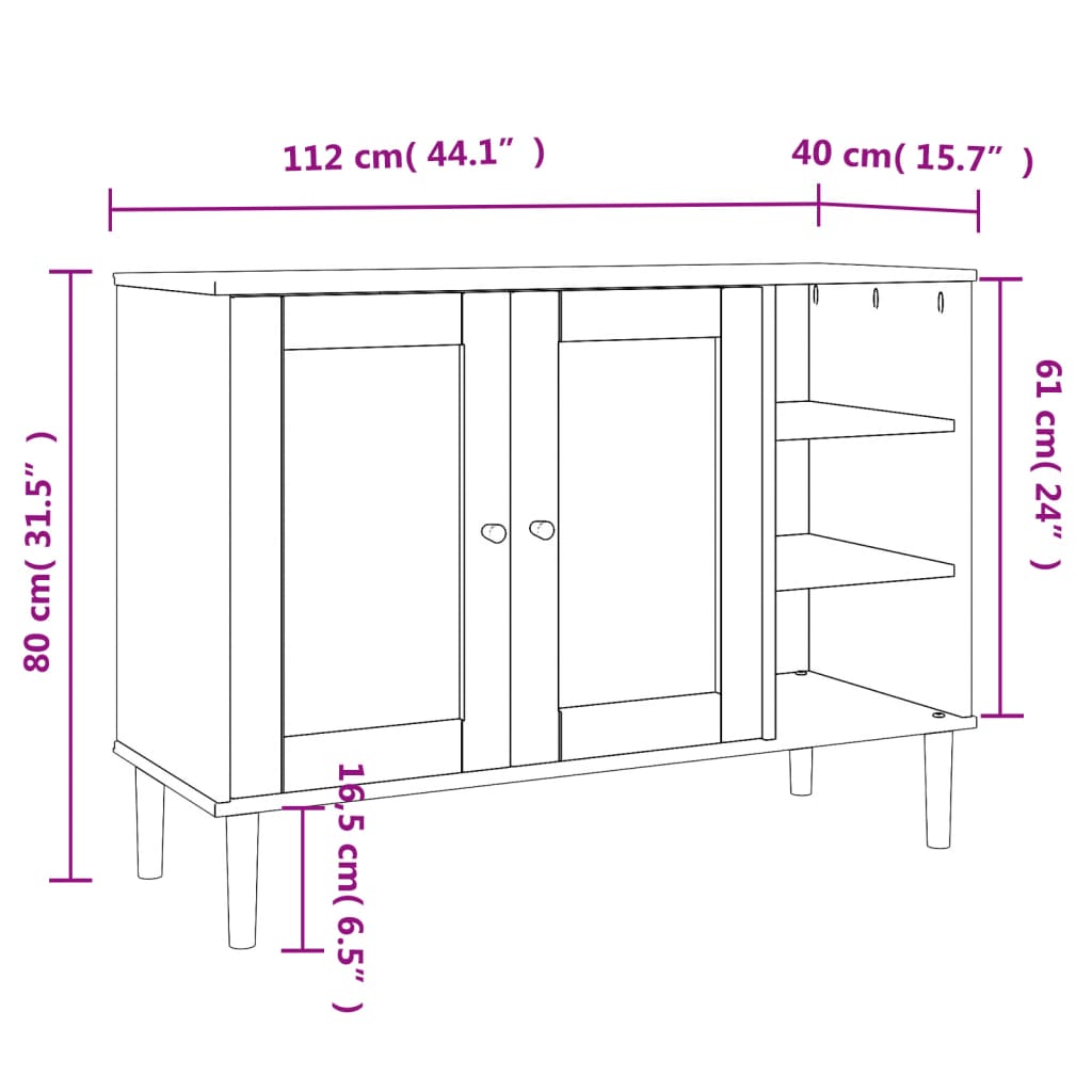 Credenza SENJA Aspetto Rattan Bianco 112x40x80 cm Massello Pino 358029