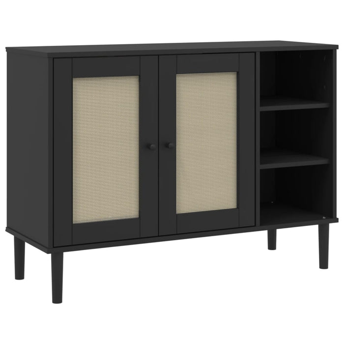 Credenza SENJA Aspetto Rattan Nero 112x40x80 cm Massello Pino 358030