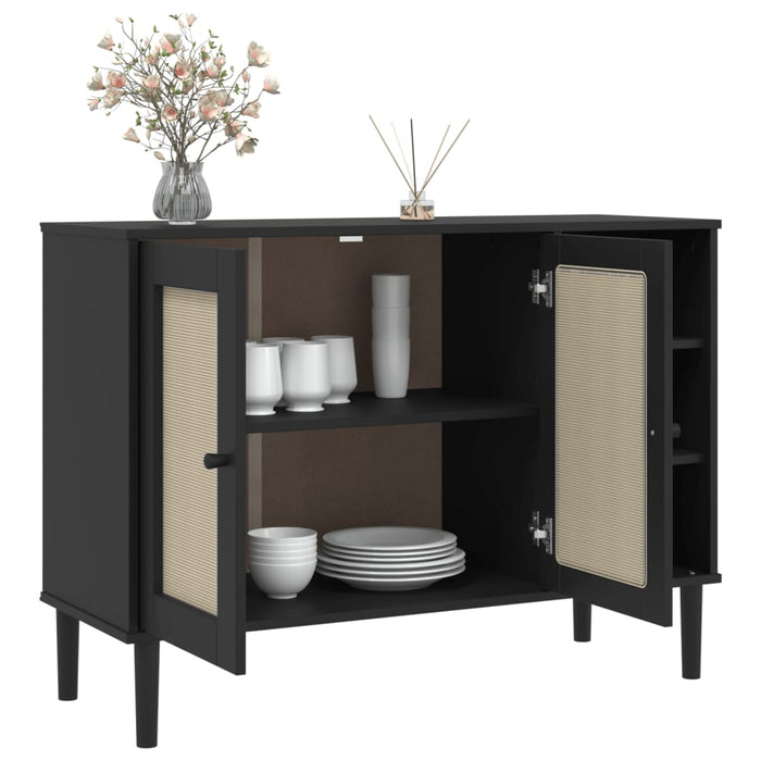 Credenza SENJA Aspetto Rattan Nero 112x40x80 cm Massello Pino 358030