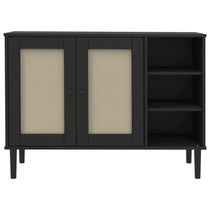 Credenza SENJA Aspetto Rattan Nero 112x40x80 cm Massello Pino 358030