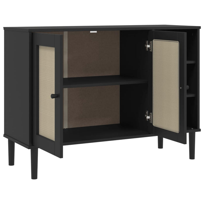 Credenza SENJA Aspetto Rattan Nero 112x40x80 cm Massello Pino 358030