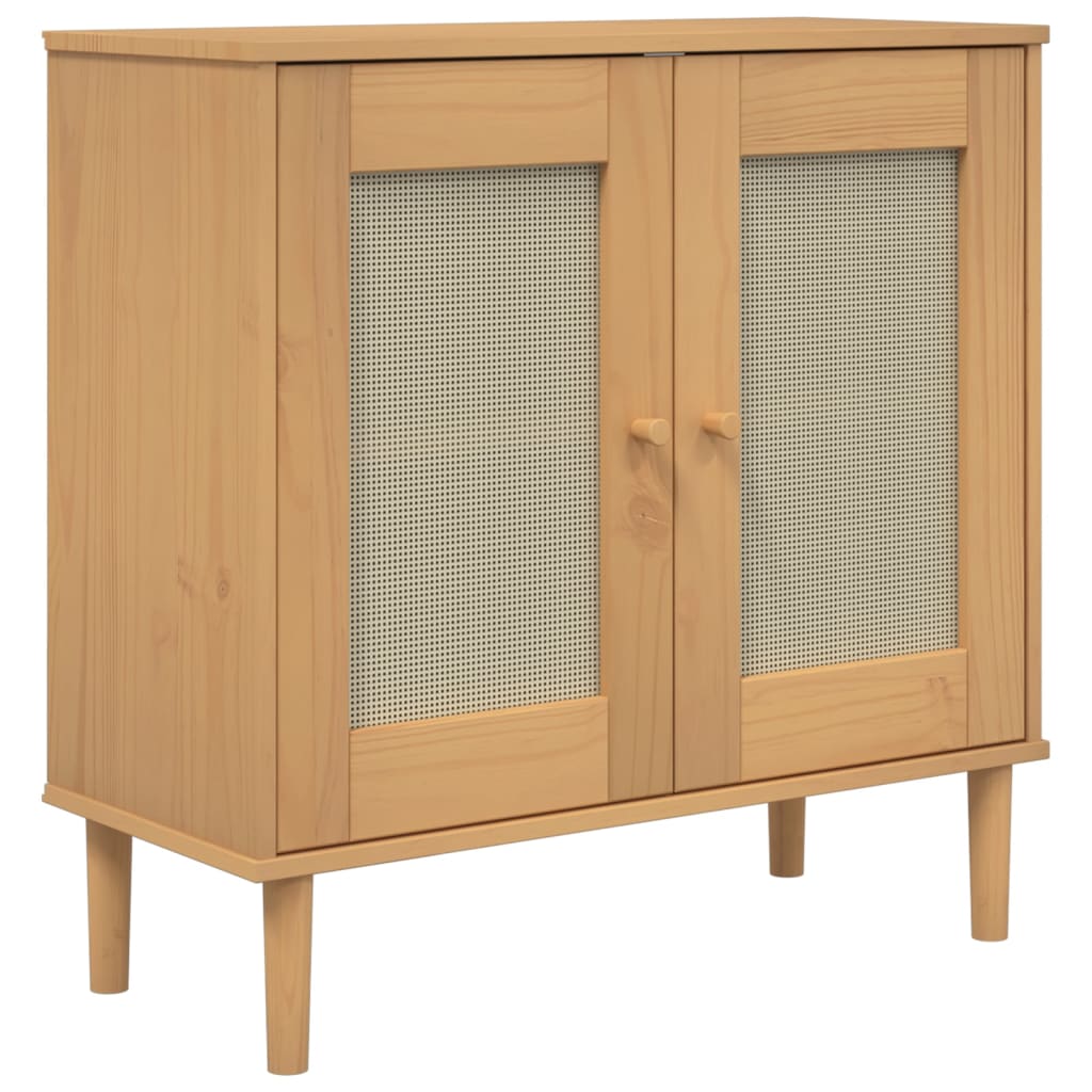 Credenza SENJA Aspetto Rattan Marrone 80x35x80 cm Massello Pino 358031