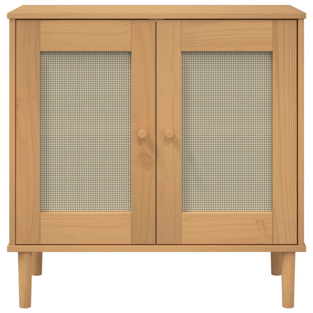 Credenza SENJA Aspetto Rattan Marrone 80x35x80 cm Massello Pino 358031