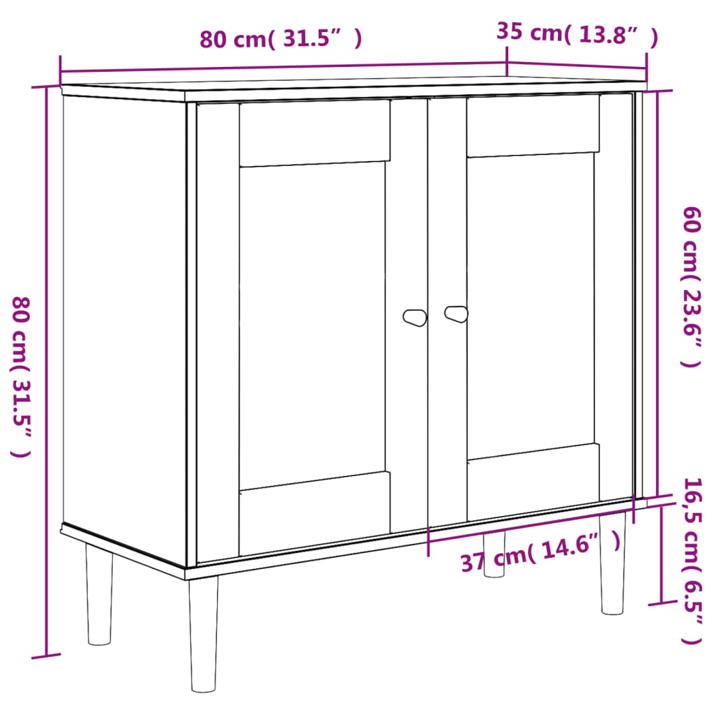 Credenza SENJA Aspetto Rattan Marrone 80x35x80 cm Massello Pino 358031