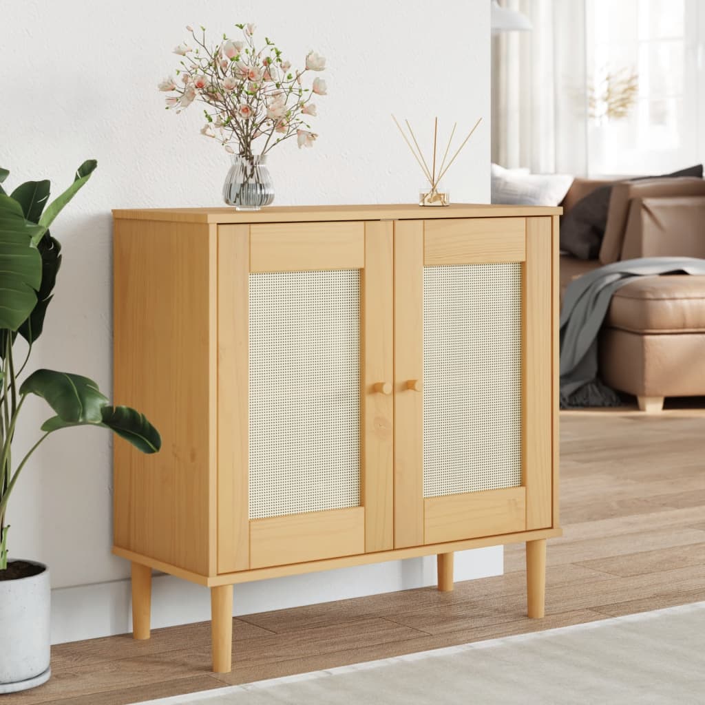 Credenza SENJA Aspetto Rattan Marrone 80x35x80 cm Massello Pino 358031