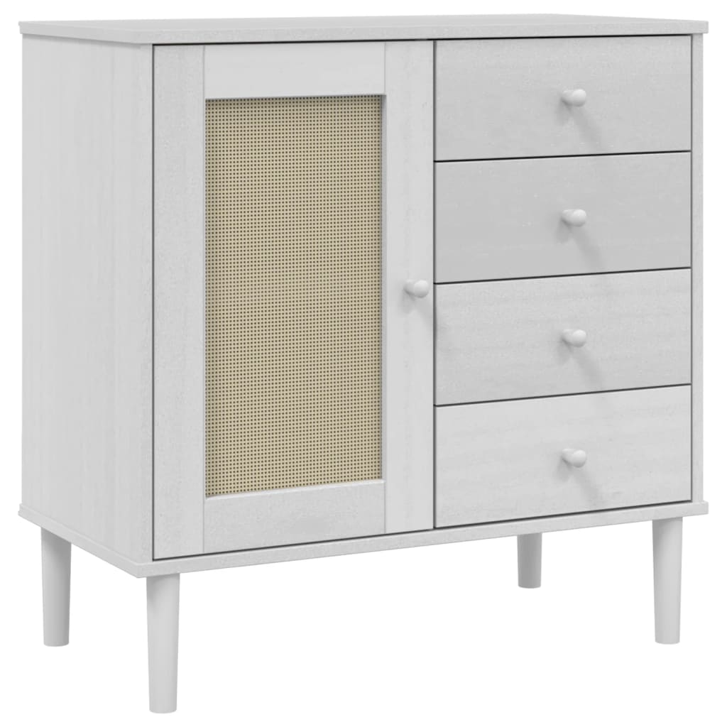 Credenza SENJA Aspetto Rattan Bianco 80x40x80 cm Massello Pinocod mxl 108294