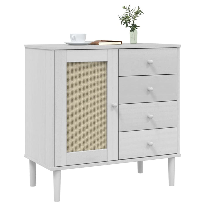 Credenza SENJA Aspetto Rattan Bianco 80x40x80 cm Massello Pinocod mxl 108294