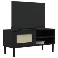 Mobile TV SENJA Aspetto Rattan Nero 106x40x49 cm Massello Pino 358042