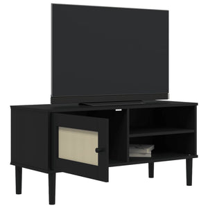 Mobile TV SENJA Aspetto Rattan Nero 106x40x49 cm Massello Pino 358042