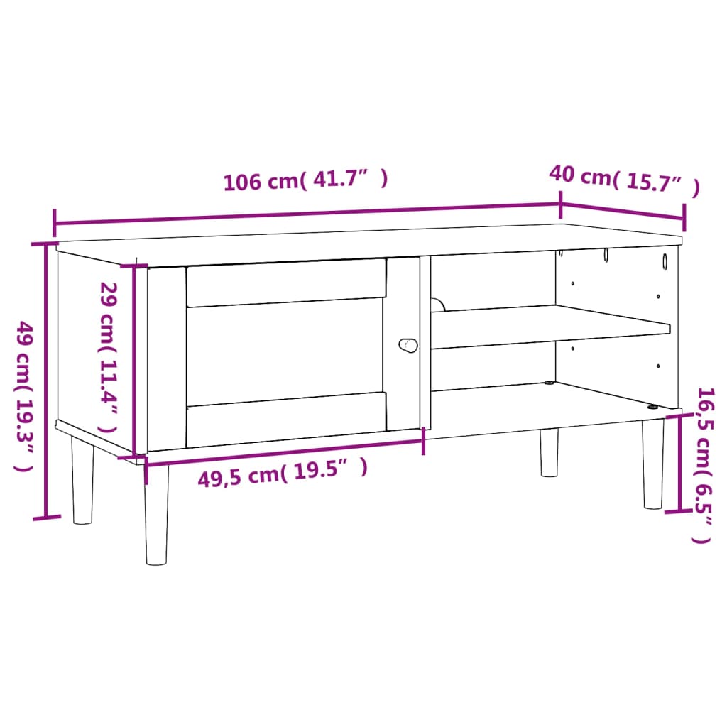 Mobile TV SENJA Aspetto Rattan Nero 106x40x49 cm Massello Pino 358042