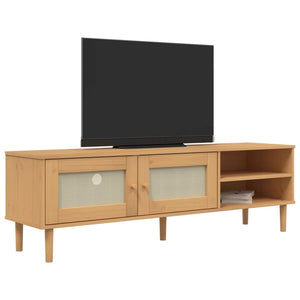 Mobile TV SENJA Aspetto Rattan Marrone 158x40x49 Massello Pino 358043