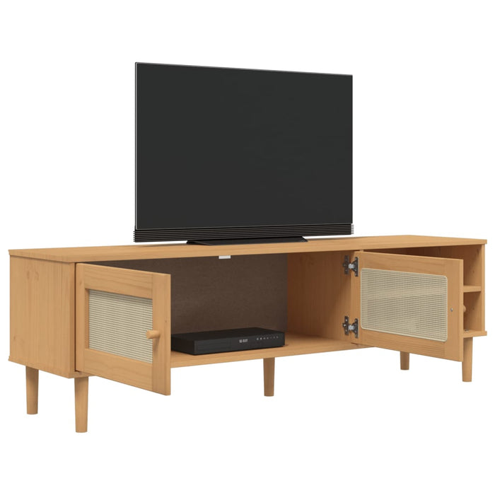 Mobile TV SENJA Aspetto Rattan Marrone 158x40x49 Massello Pino 358043