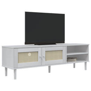 Mobile TV SENJA Aspetto Rattan Bianco 158x40x49 Massello Pinocod mxl 108471