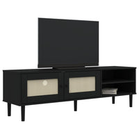 Mobile TV SENJA Aspetto Rattan Nero 158x40x49 cm Massello Pino 358045