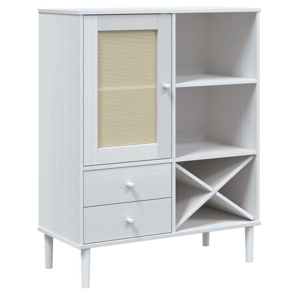 Credenza SENJA Aspetto Rattan Bianco 90x40x112cm Massello Pino 358053