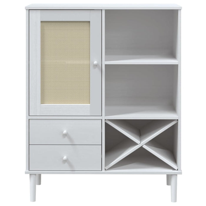 Credenza SENJA Aspetto Rattan Bianco 90x40x112cm Massello Pino 358053