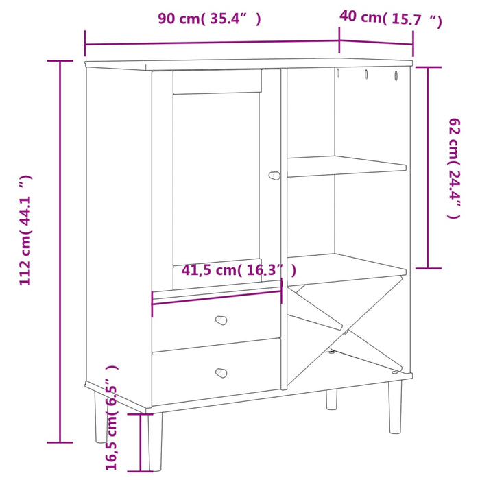 Credenza SENJA Aspetto Rattan Nero 90x40x112 cm Massello Pino 358054