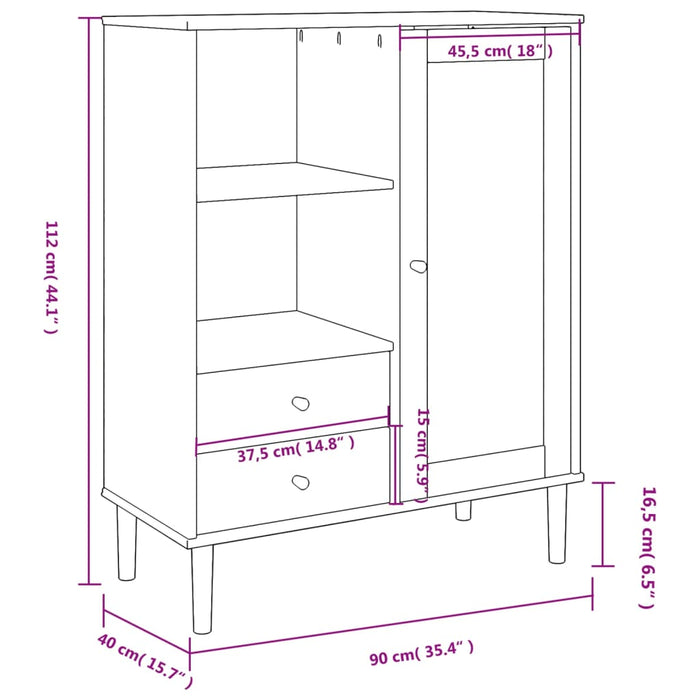 Credenza SENJA Nera 90x40x112 cm in Legno Massello di Pino 358057