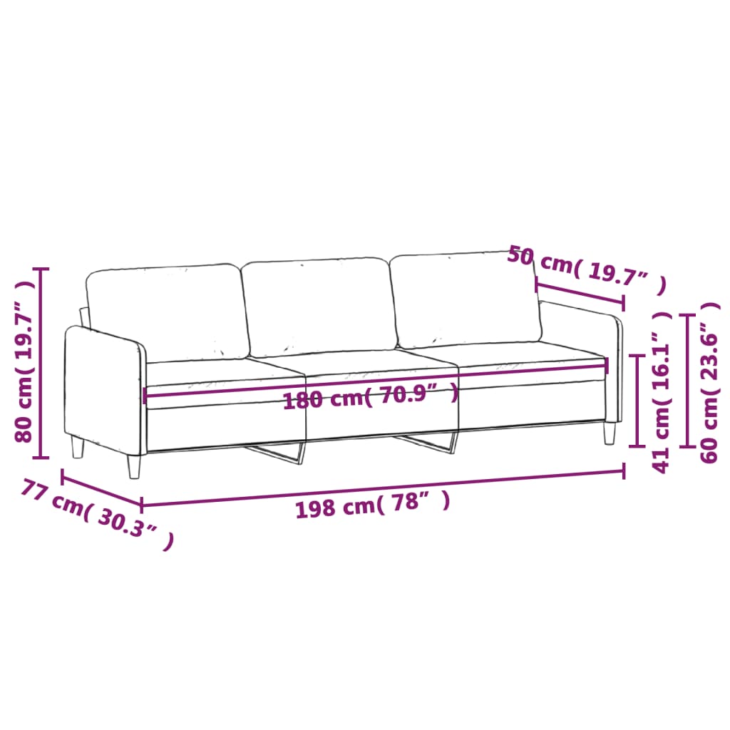 Divano a 3 Posti Grigio Chiaro 180 cm in Tessuto 359486