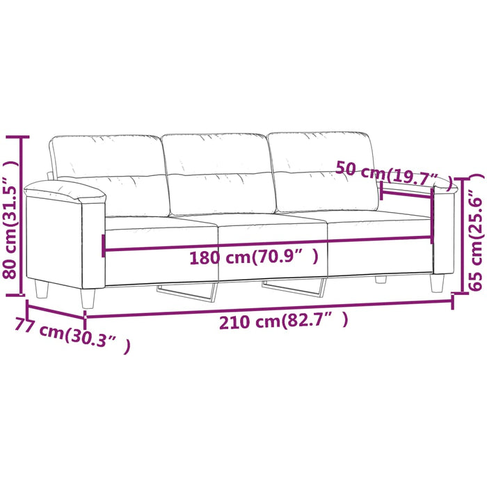 Divano a 3 Posti Grigio Chiaro 180 cm in Tessuto Microfibra 359568