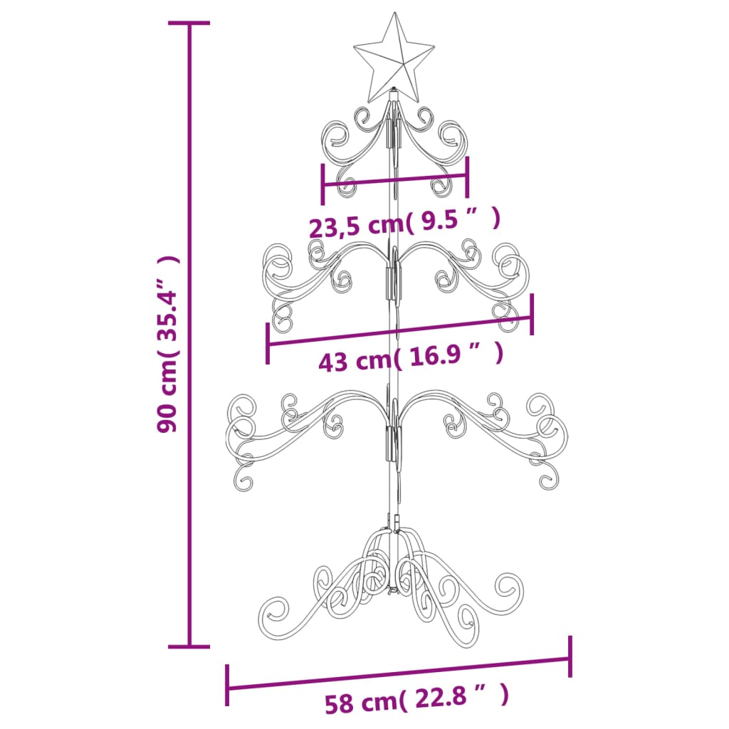 Albero di Natale Decorativo in Metallo Nero 90 cm 359606