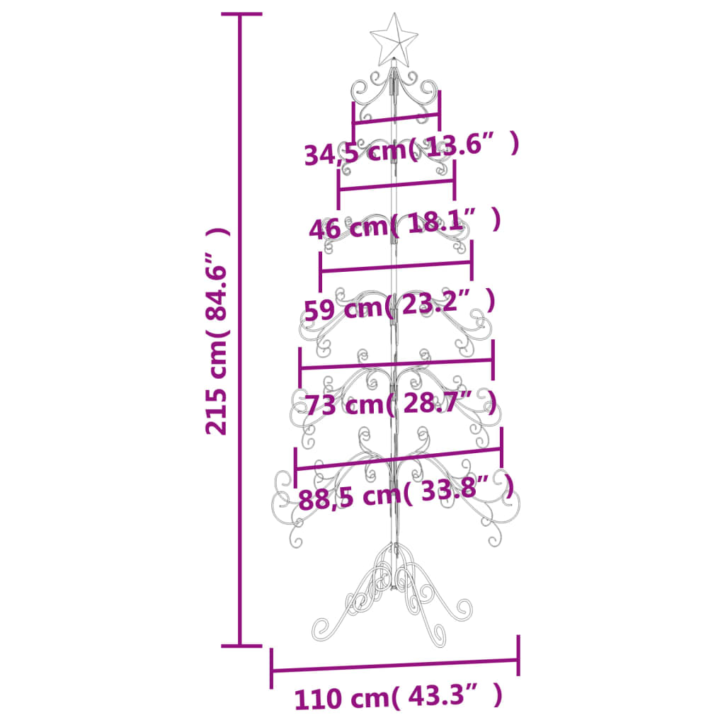 Albero di Natale Decorativo in Metallo Nero 215 cm 359609