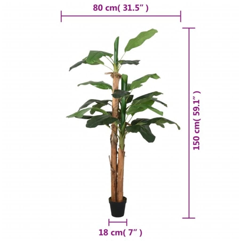 Albero di Banano Artificiale 18 Foglie 150 cm Verde 359001