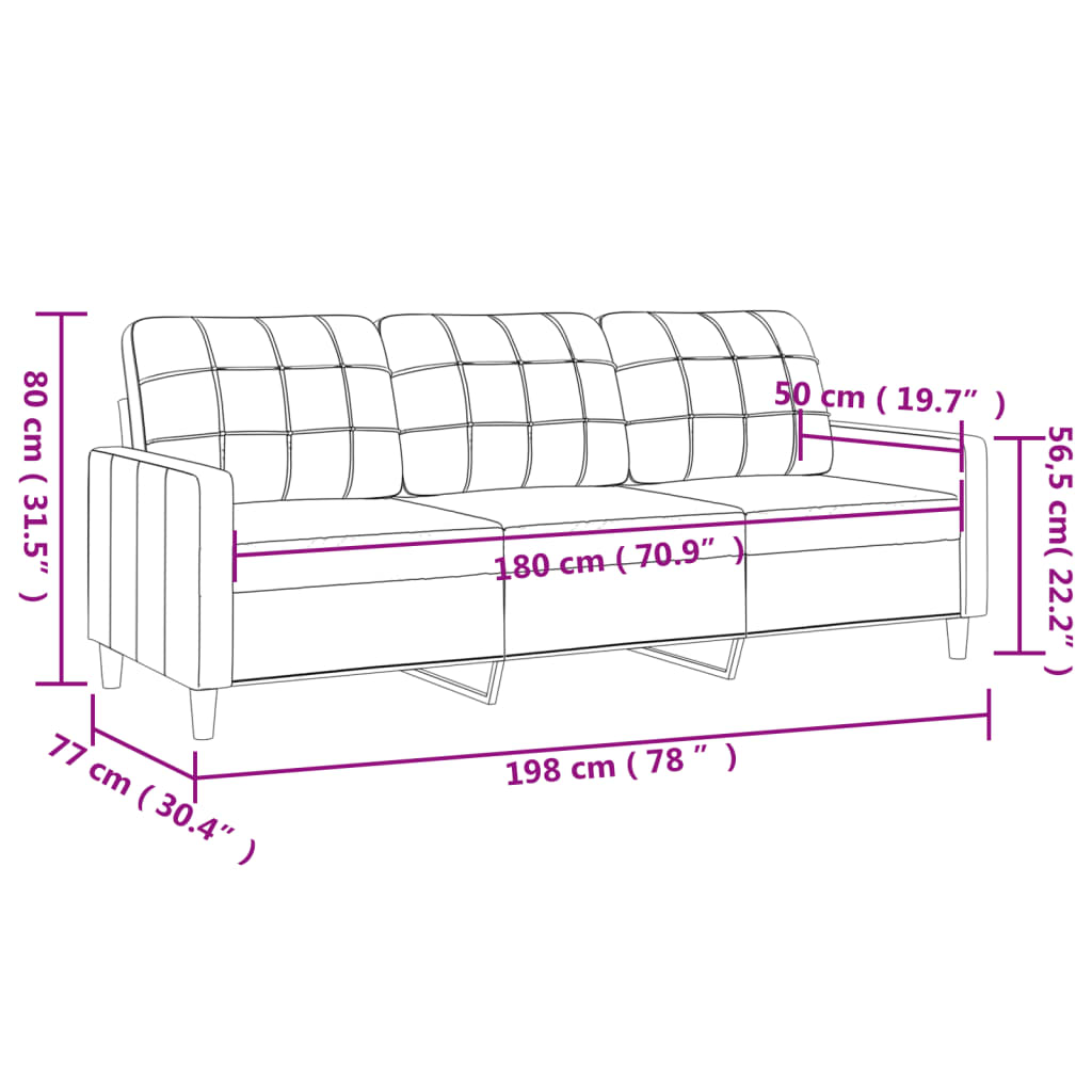 Divano a 3 Posti Grigio Chiaro 180 cm in Tessuto 359099