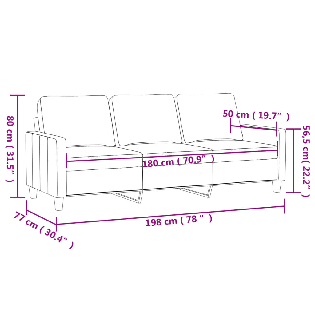 Divano a 3 Posti Crema 180 cm in Similpelle 359143