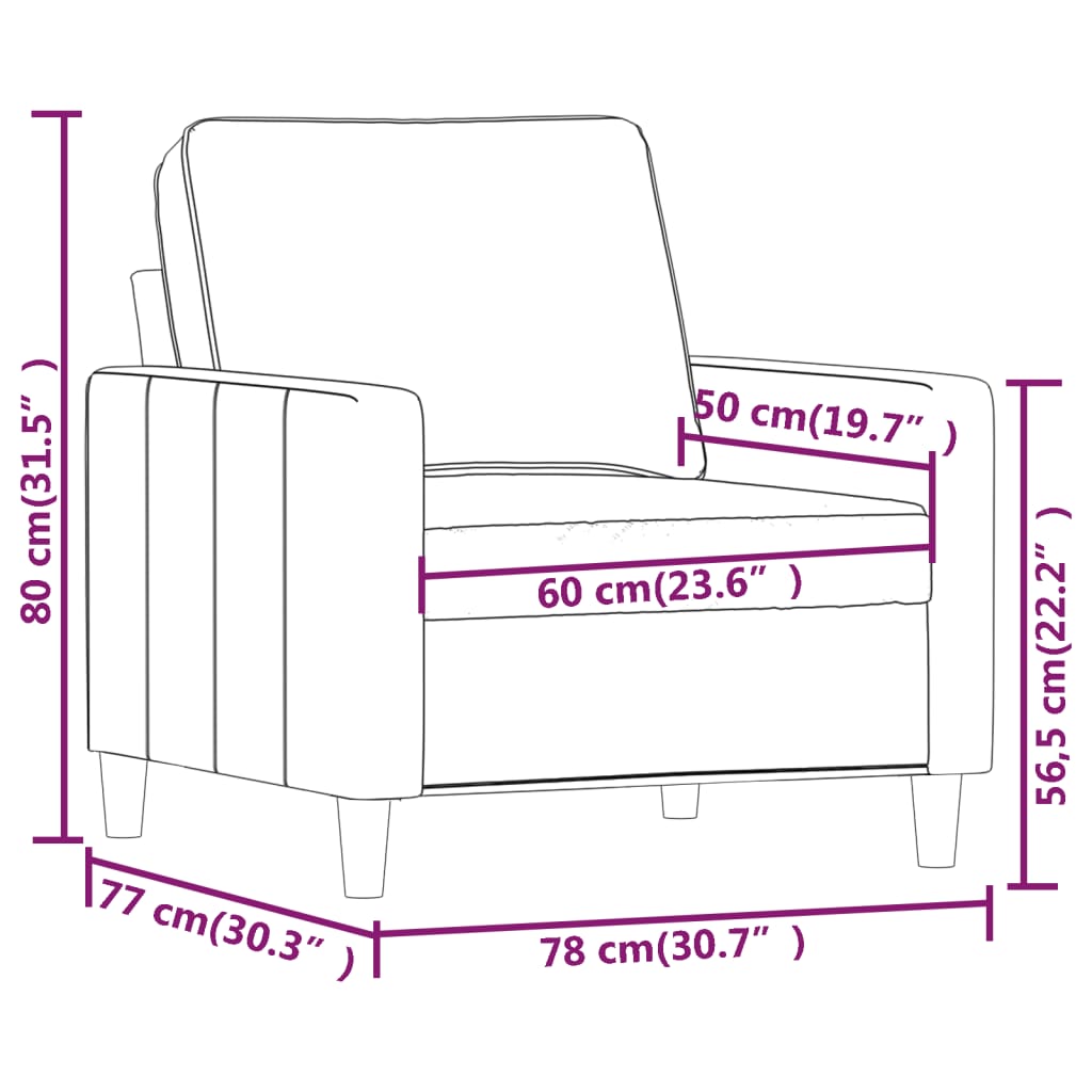 Poltrona Grigio Chiaro 60 cm Velluto 359179