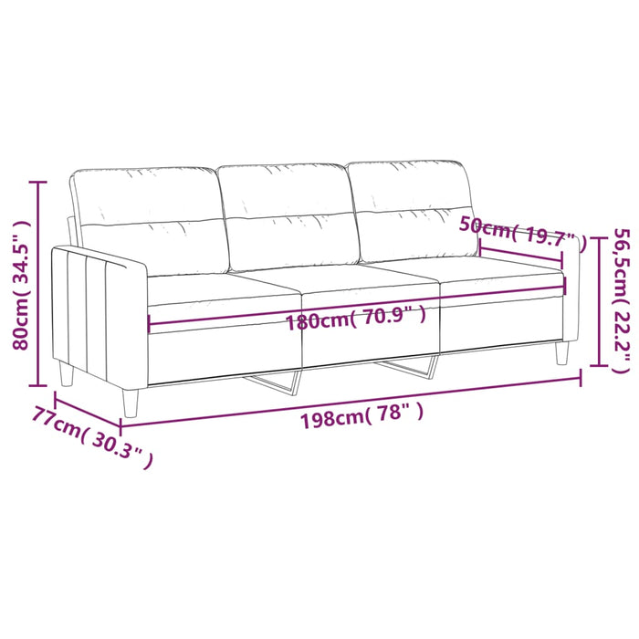 Divano a 3 Posti Grigio Chiaro 180 cm in Tessuto 359244