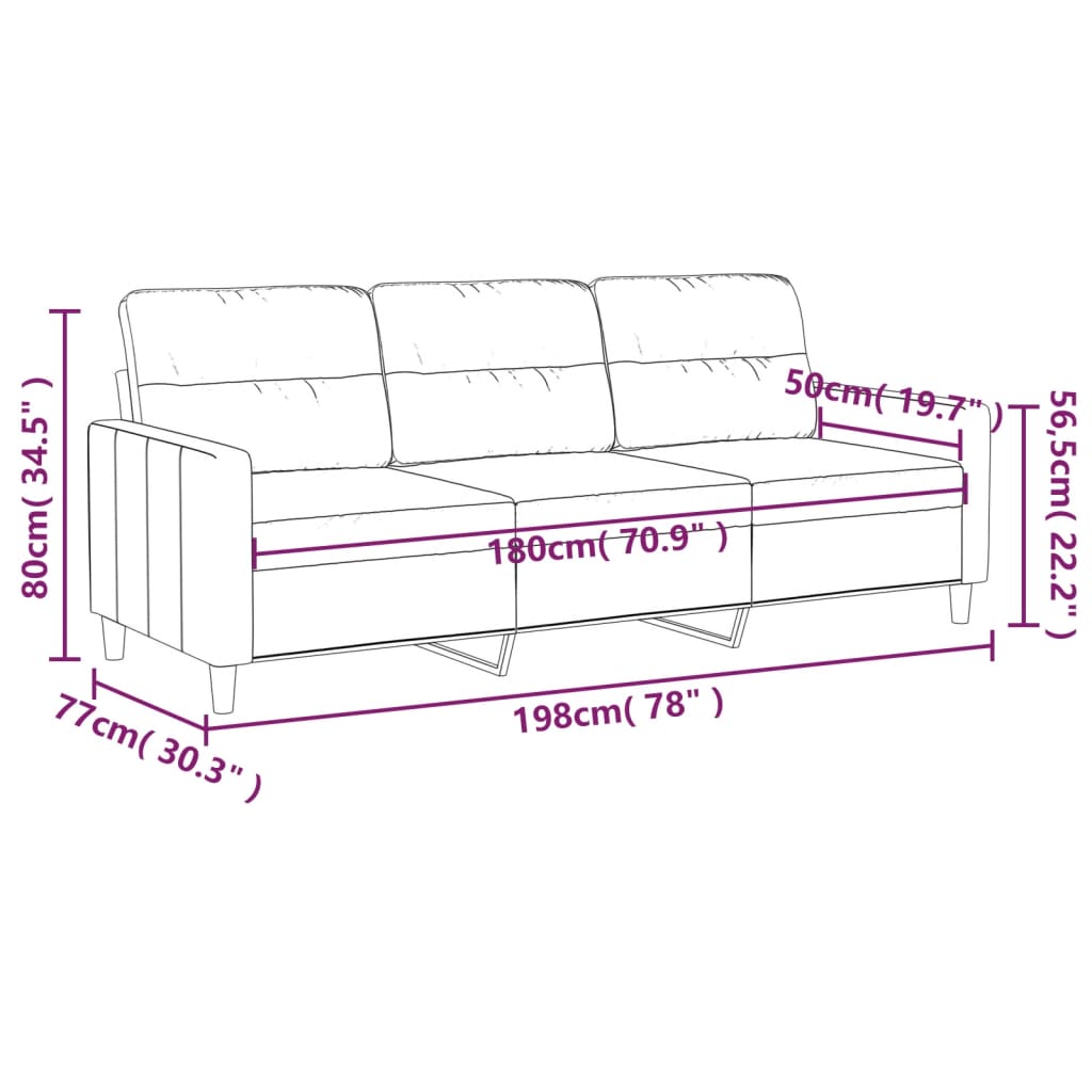 Divano a 3 Posti Marrone 180 cm in Tessuto 359246