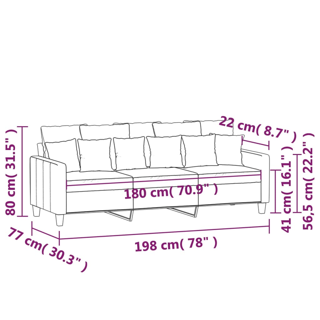 Divano a 3 Posti Grigio Chiaro 180 cm in Tessuto 359276