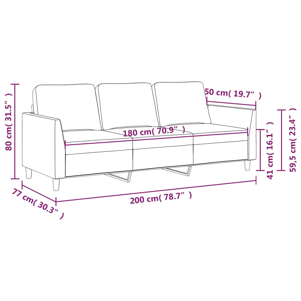 Divano a 3 Posti Nero 180 cm in Similpelle 359338