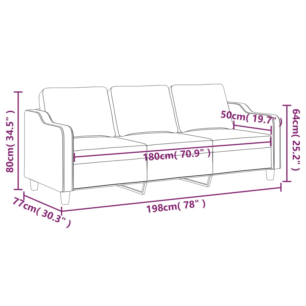 Divano a 3 Posti Crema 180 cm in Tessuto 359369