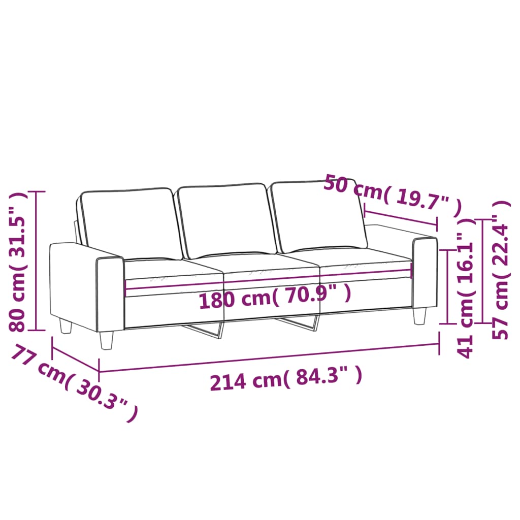 Divano a 3 Posti Crema 180 cm in Tessuto 359401