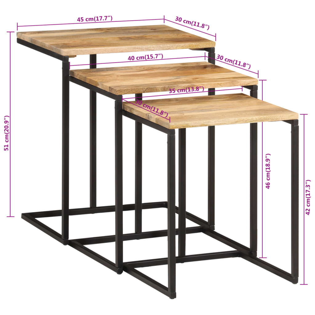 Tavolini a Incastro 3 pz in Legno Massello di Acacia 372724