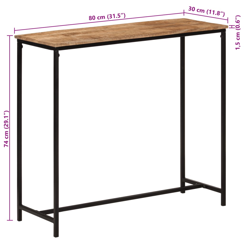 Tavolo Consolle 80x30x74 cm in Legno Massello di Mango e Ferro 371967