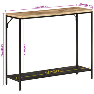 Tavolo Consolle 90x30x75cm Legno Massello Mango Grezzo e Ferro 372729