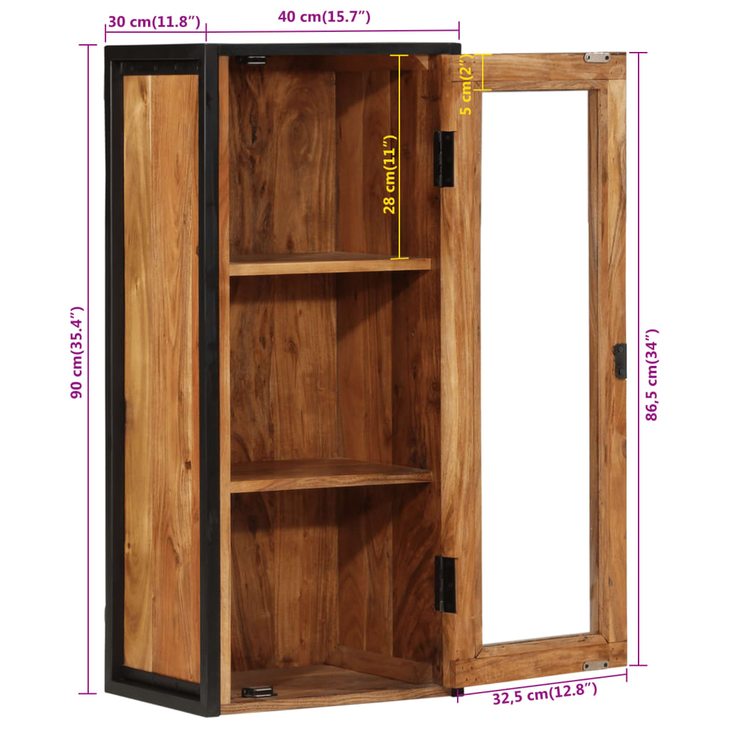 Mobile Bagno a Muro 40x30x90 cm Legno Massello Acacia e Ferro 372745