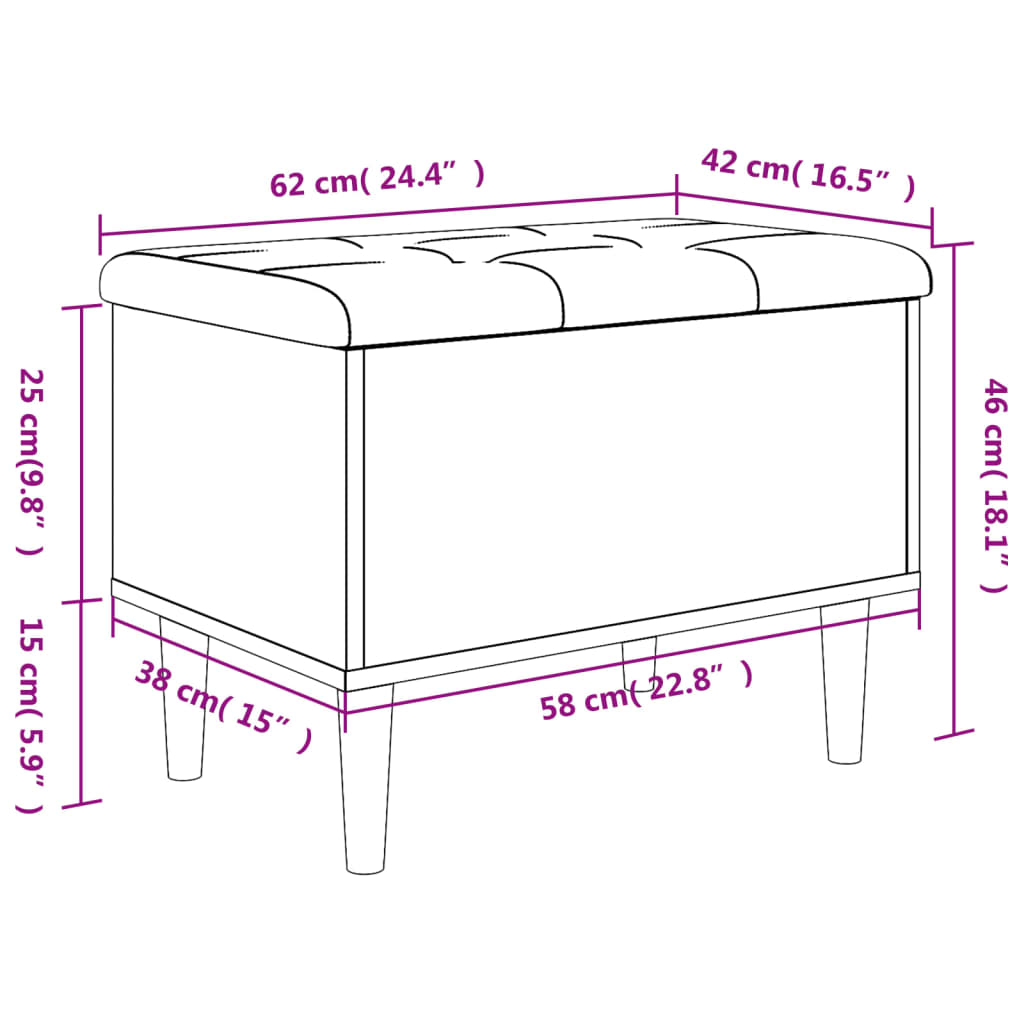 Panca Portaoggetti Nera 62x42x46 cm in Legno Multistrato 835069