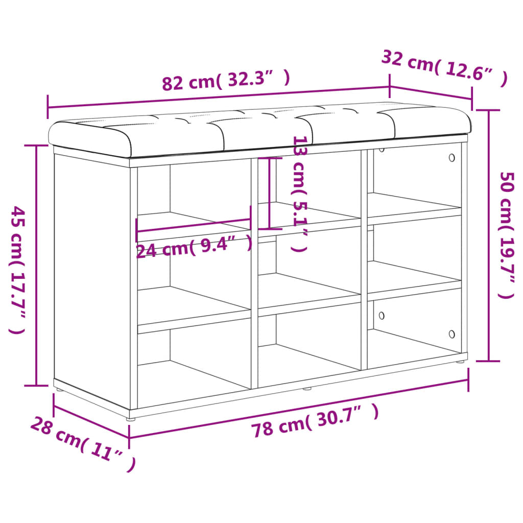 Panca Porta Scarpe Grigio Cemento 82x32x50cm Legno Multistrato 835106