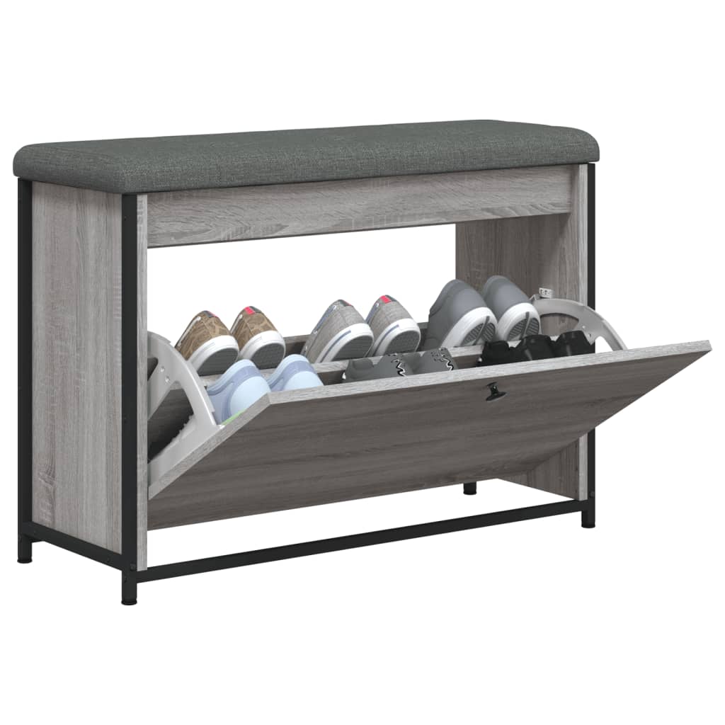 Panca Portascarpe Cassetto Ribaltabile Grigio Sonoma 82x32x56cm 835125