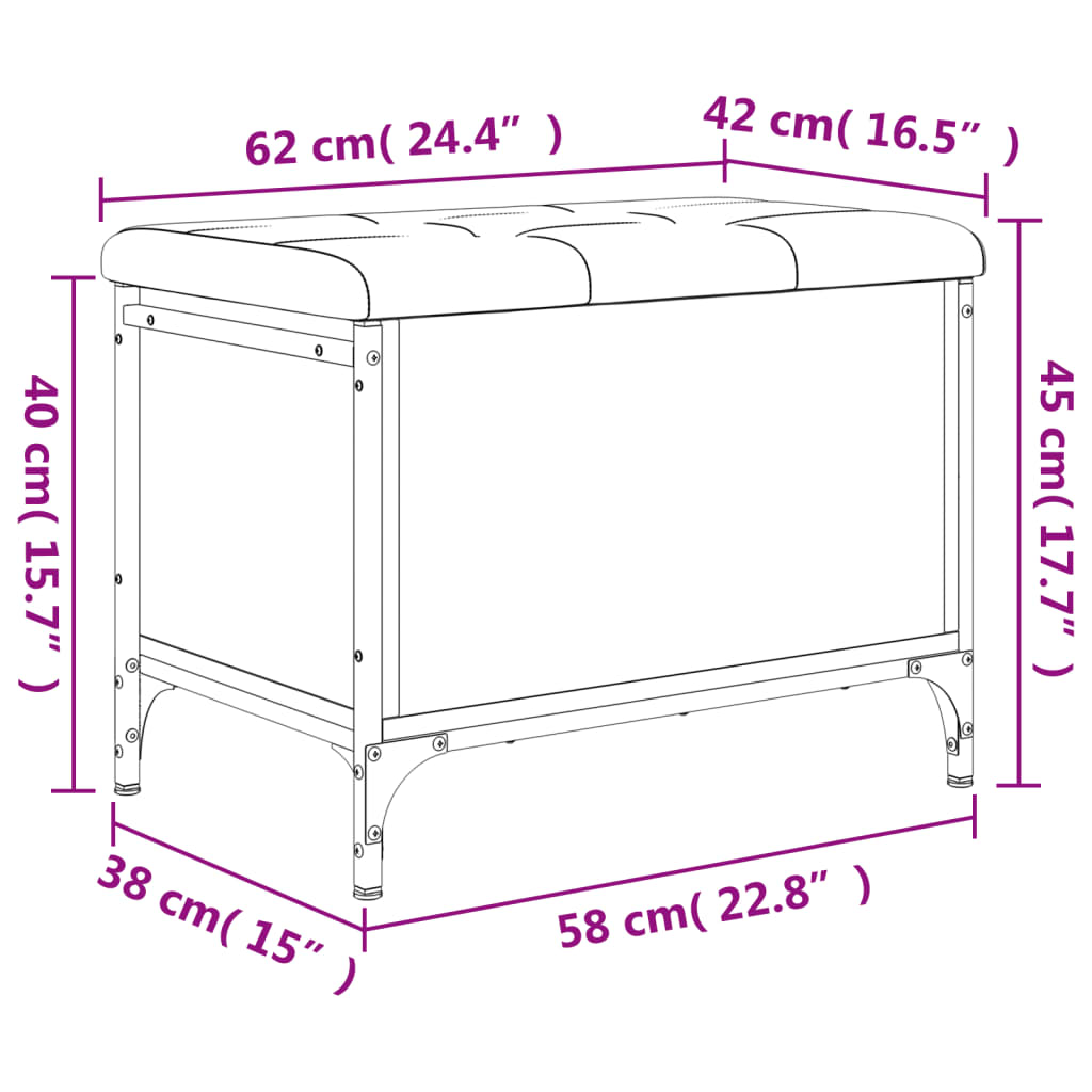 Panca Portaoggetti Nera 62x42x45 cm in Legno Multistrato 835137