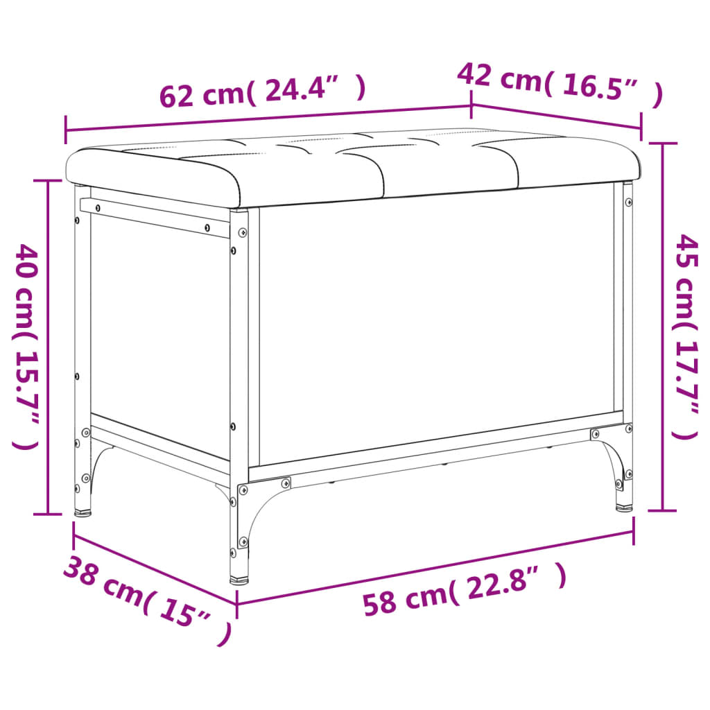 Panca Portaoggetti Rovere Fumo 62x42x45 cm Legno Multistrato 835139